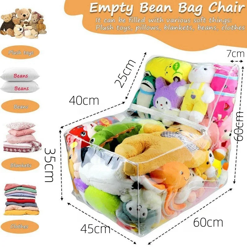 Kids Storage Stool Chair 2in1 Thickened PVC Toy Organizer Bag Transparent Seat Creative Storage Box