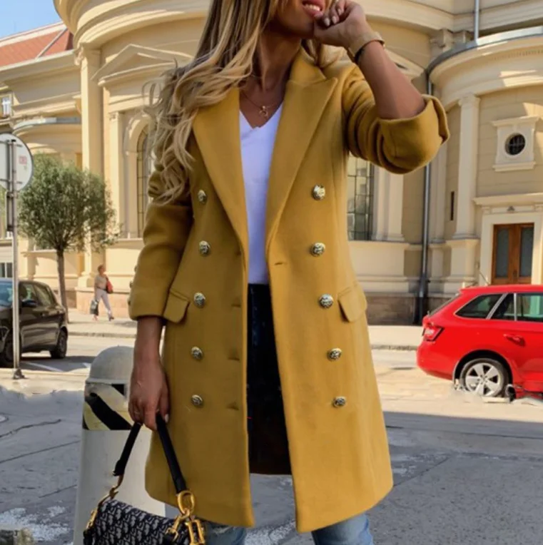 

Trending Winter Wool Coat Women Thickened Double Breasted Warm Jacket Fashion Solid Color Versatile Seasonal Outerwear