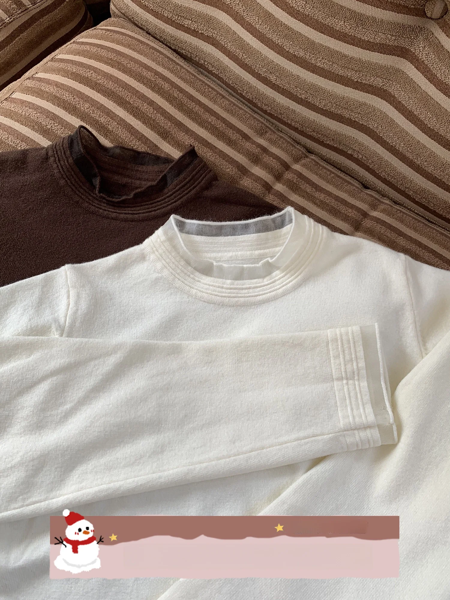 

Hey Shan Nai Nai Long Sleeve Knitted Base Shirt Women's New Style Half High round Neck Layering T-Shirt Top Casual Slim Fit