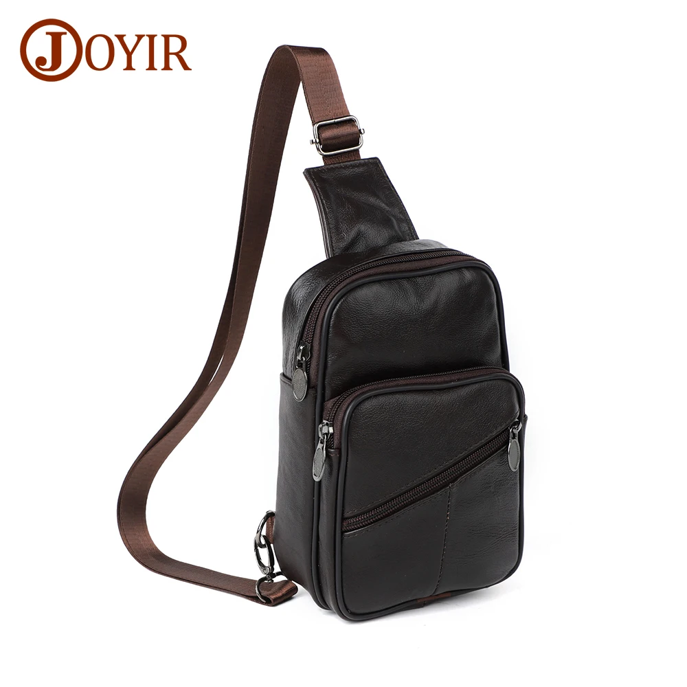 JOYIR Genuine Cowhide Leather Men Chest Pack Trendy Casual Shoulder Crossbody Bags for Male Messenger Sling Bag Satchel Bags