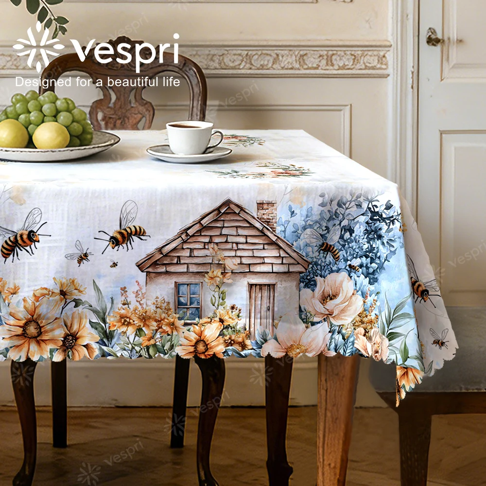 Cottage Tablecloth with Roses, Cottage, Hummingbirds, Cat for Indoor/Outdoor Camping decor, Rectangular/Round/Oval