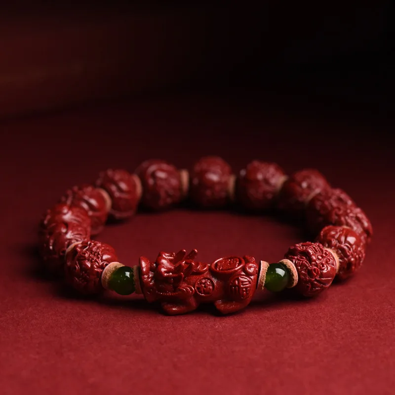 Natural Cinnabar Carved Bracelet Women's Raw Ore Purple Gold Sand Men's Gift for Relatives and Friends