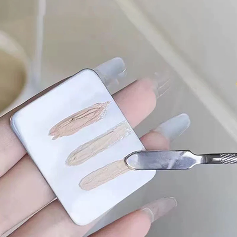 Make-up-Palette mit Pinsel zum Mischen von Foundation, aus Edelstahl, für Foundation, Lippenstift und Lidschatten, mit Spatel, Make-up-Werkzeug. – Detail 7