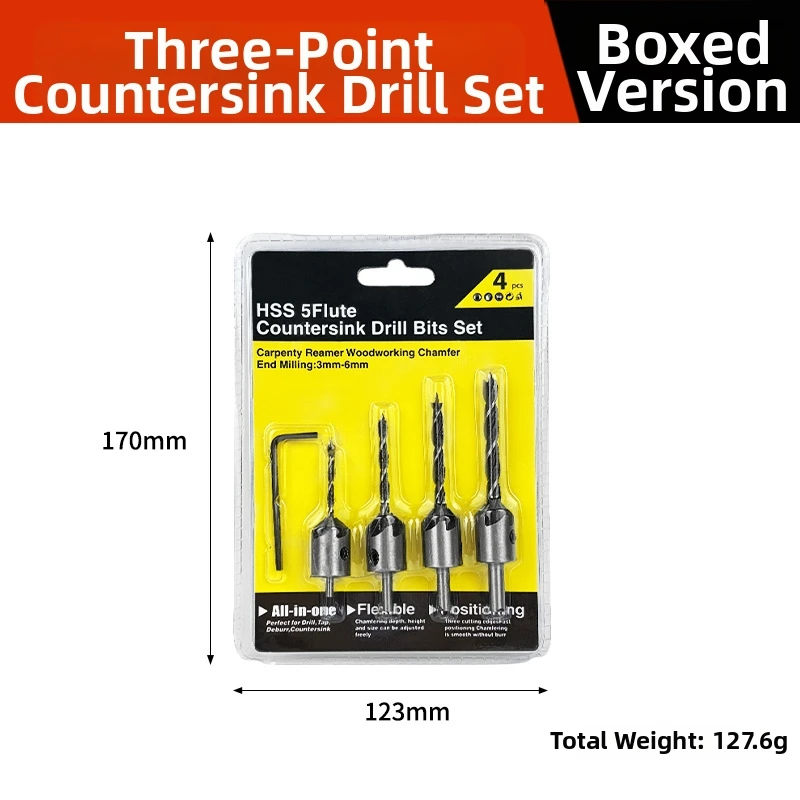 /4pcs /HSS /Countersink Drill Bits Set 3mm 6mm Adjustable Depth Spiral Flute For Woodworking Chamfer Milling Hole Making Tools K