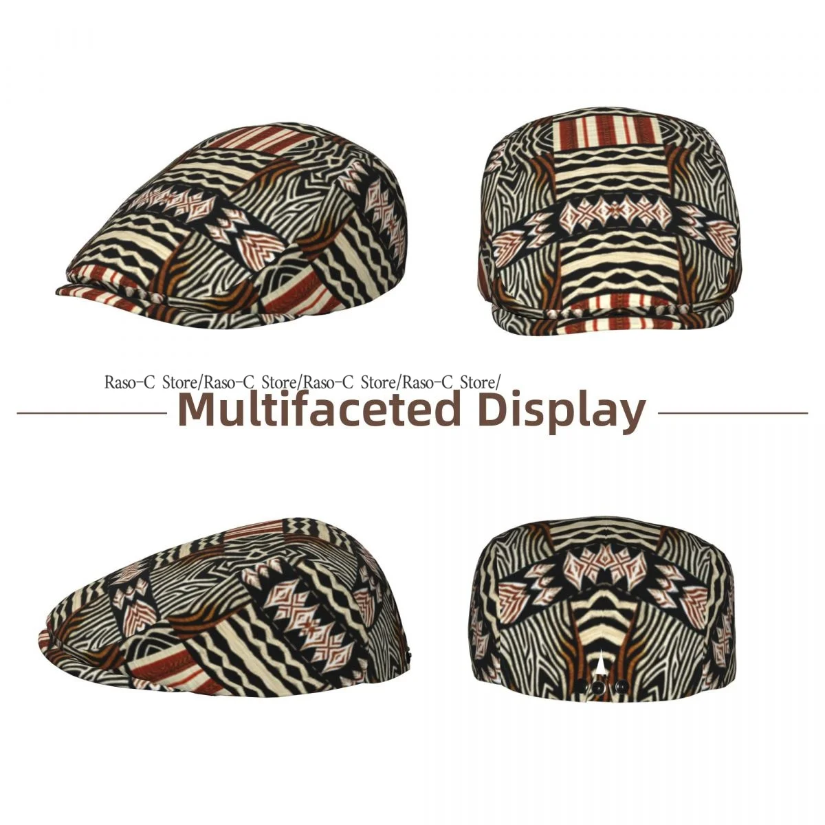 Spring Summer Adult Flat Cap African Kente Geometric Background Unisex Newsboy Ivy Cap Light Thin Forward Beret Outdoor Hat