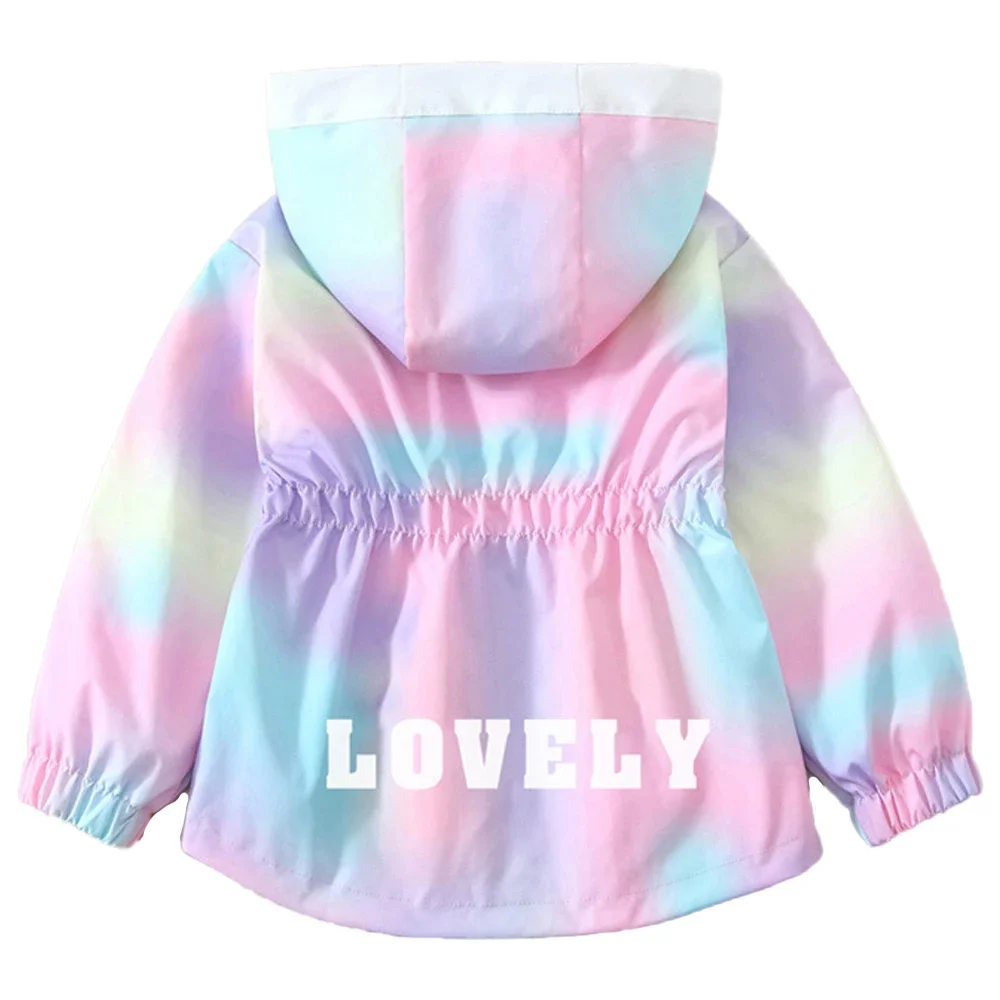 New Spring Baby Girl Hooded Jacket 2-12 Kids Fashion Letters Gradient Blending Design Zipper Windbreaker Coat Children Outerwear