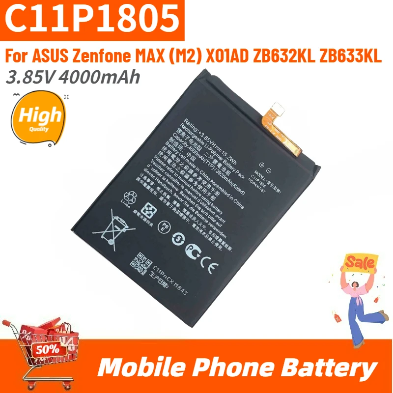 

High Quality C11P1805 Replacement Phone Battery 3.85V 4000mAh For ASUS Zenfone MAX (M2) X01AD ZB632KL ZB633KL Brand New