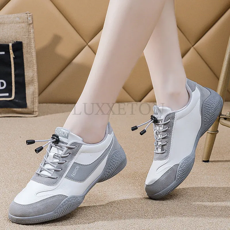 Leather Leisure Travel Shoes Women\'s Shoes New White Shoes Women\'s Singles Shoes Spring Autumn Running Shoes Trekking Footwear