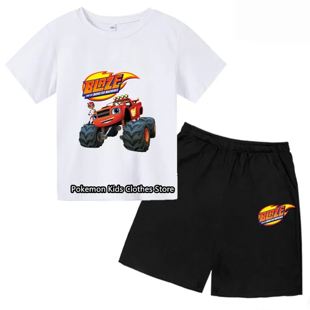 Blaze and the Monster Machines T-shirt Set Children Girl Cartoon Tees Anime Summer Top Themed Birthday Clothes Short Sleeve