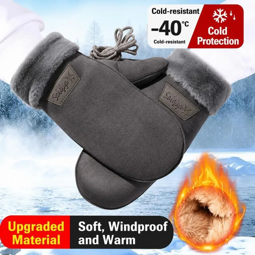 1 Pair Gifts Faux Suede Warm Mittens Neck Strap Soft Texture Winter Gloves Warm Cuffs Faux Suede Mittens Women's Winter Wear
