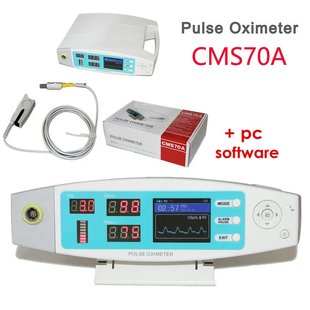 

Pulse Oximeter Monitor CMS70A Desktop LCD Display Oxygen Saturation Meter with Child Neonate Finger SpO2 Probe + Software