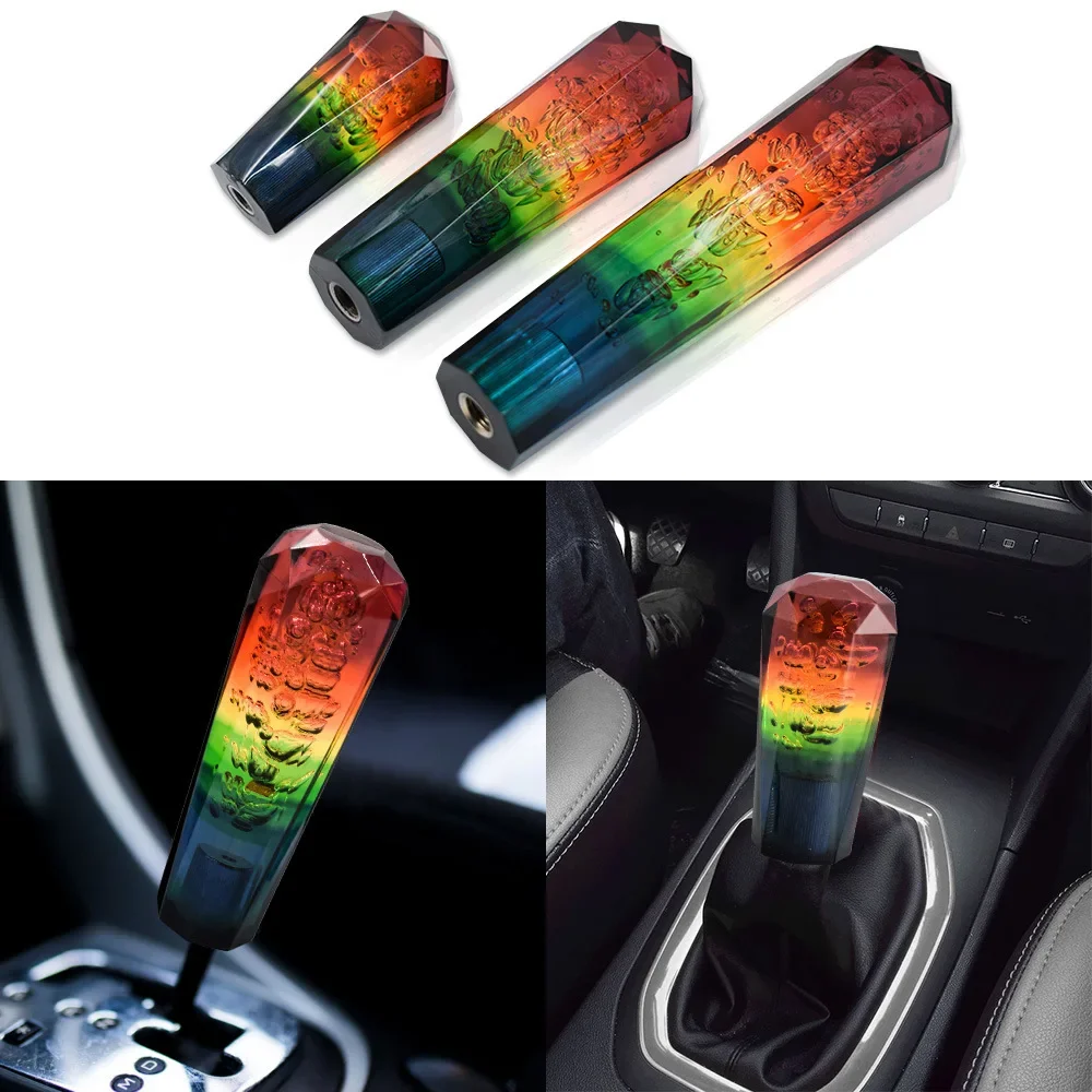 Universal 10 15 20cm Car Stitching Color Multicolor Gear Shift Knob Crystal Bubble Colorful Resin Shifter Lever AT MT