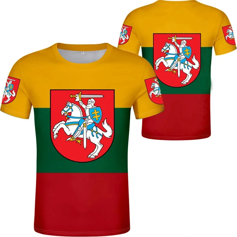 Lithuanian National Emblem Flag T-shirt 3D Print Harajuku Casual Round Neck Short Sleeve T Shirts Men Clothing Male Camisetas