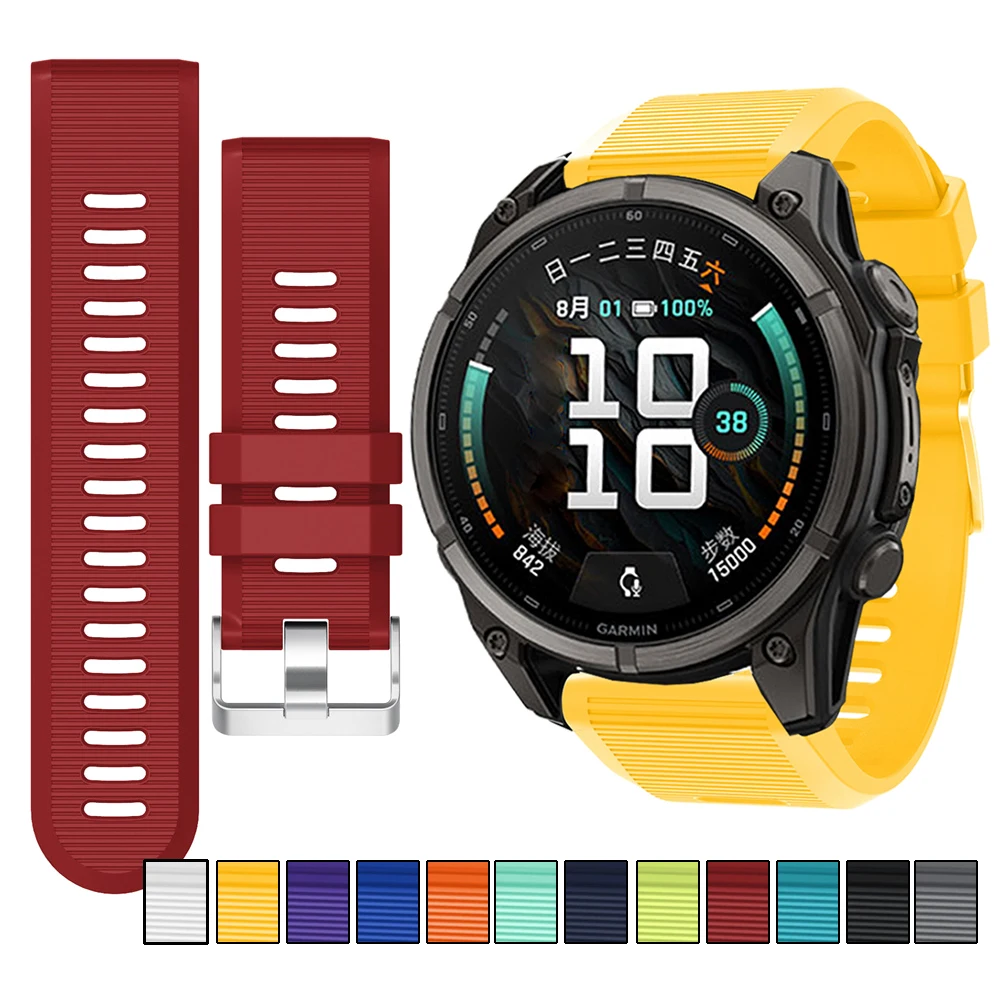 26mm Width QuickFit Watchband For Garmin Fenix 9pro 51mm/Fenix 8 51mm Silicone Strap With Silvery Buckle Wristband With Tools