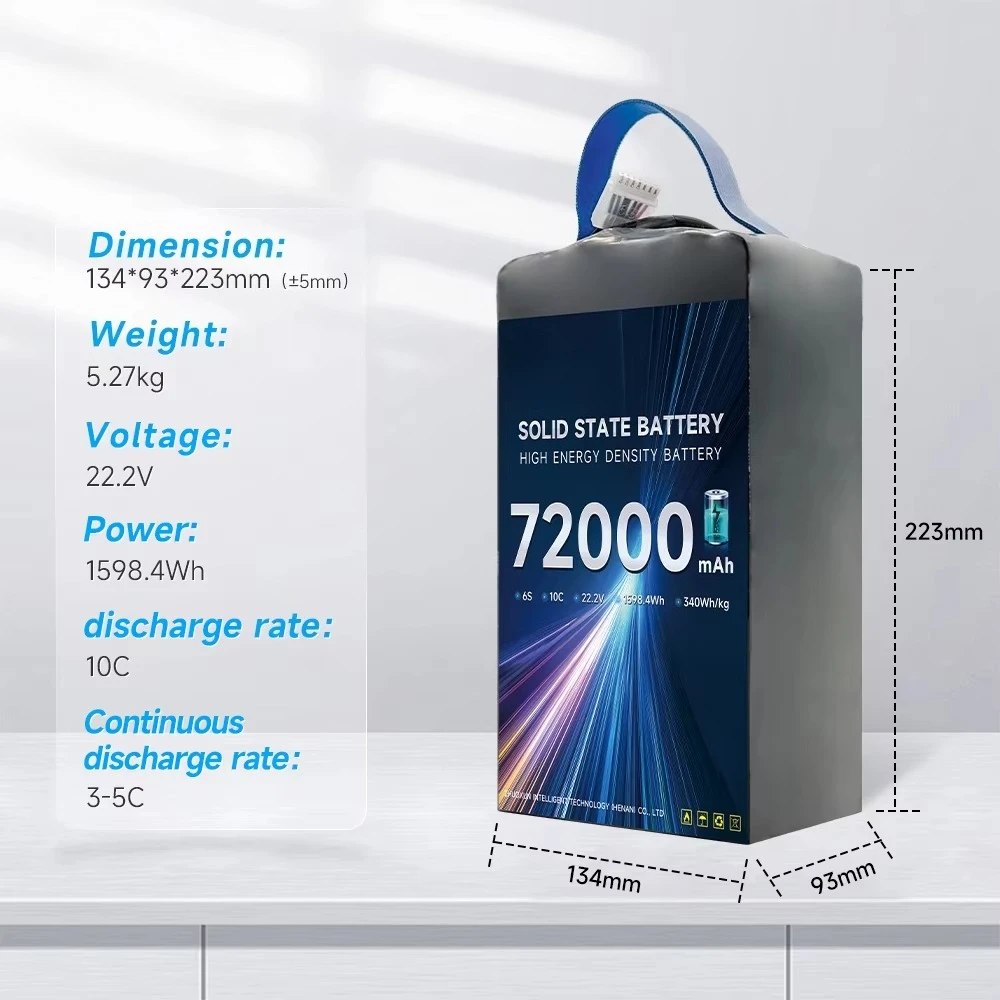 Customized 72000mah 22.2V 6S 10C 340wh/kg Semi Solid State Heavy Load  Drone Lipo Battery