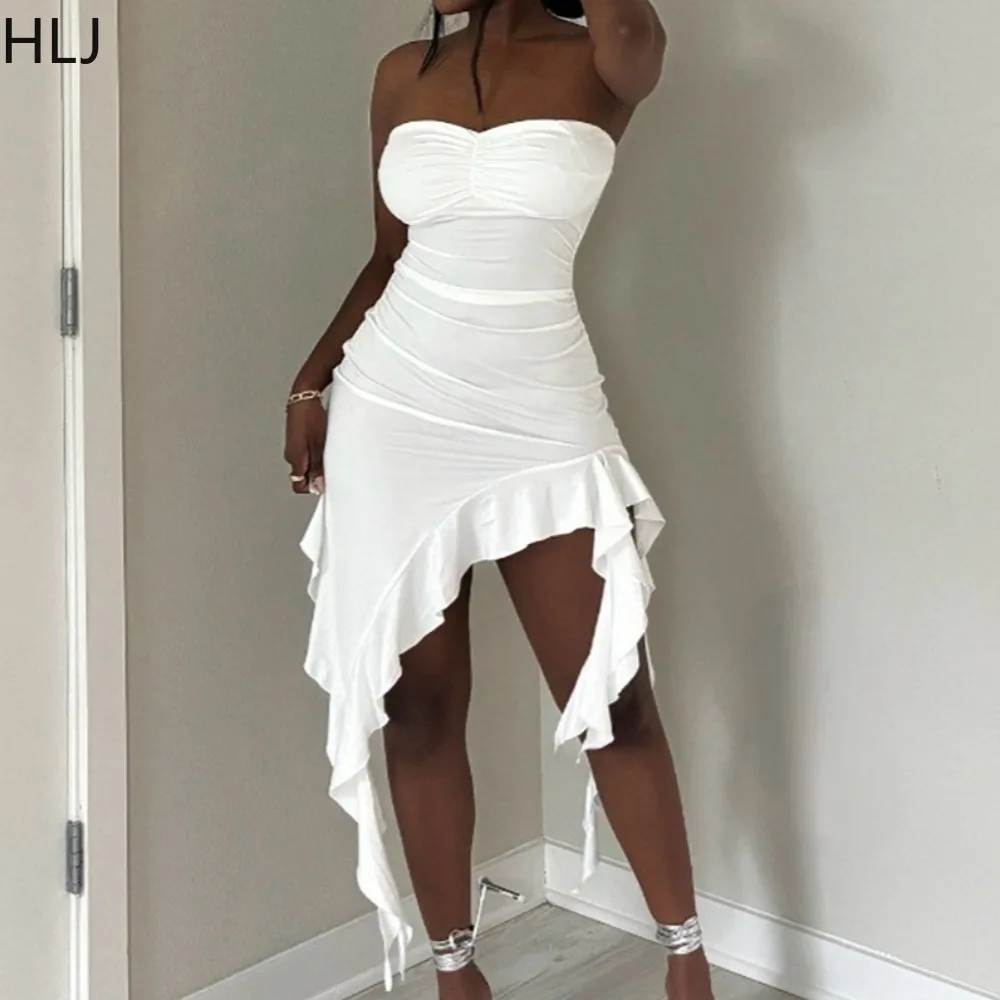 

HLJ Sexy Tassels Ruched Patchwork Bodycon Dress Women Sleeveless Backless Irregular Dresses Female Streetwear Vestidos Summer