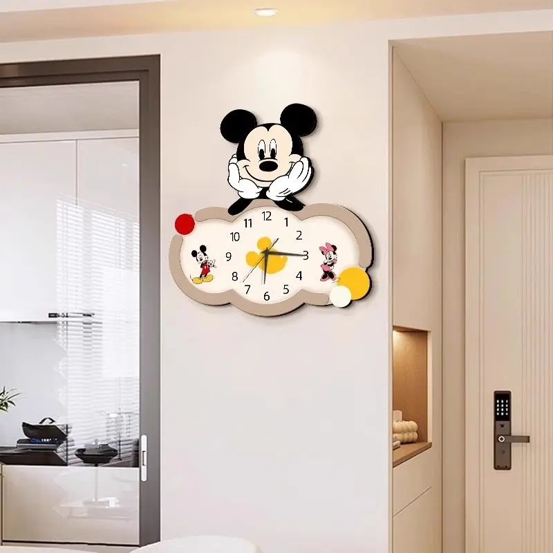 Cartoon Mickey clock wall hanging living room TV background wall clock silent punch-free wall clock restaurant hanging watch