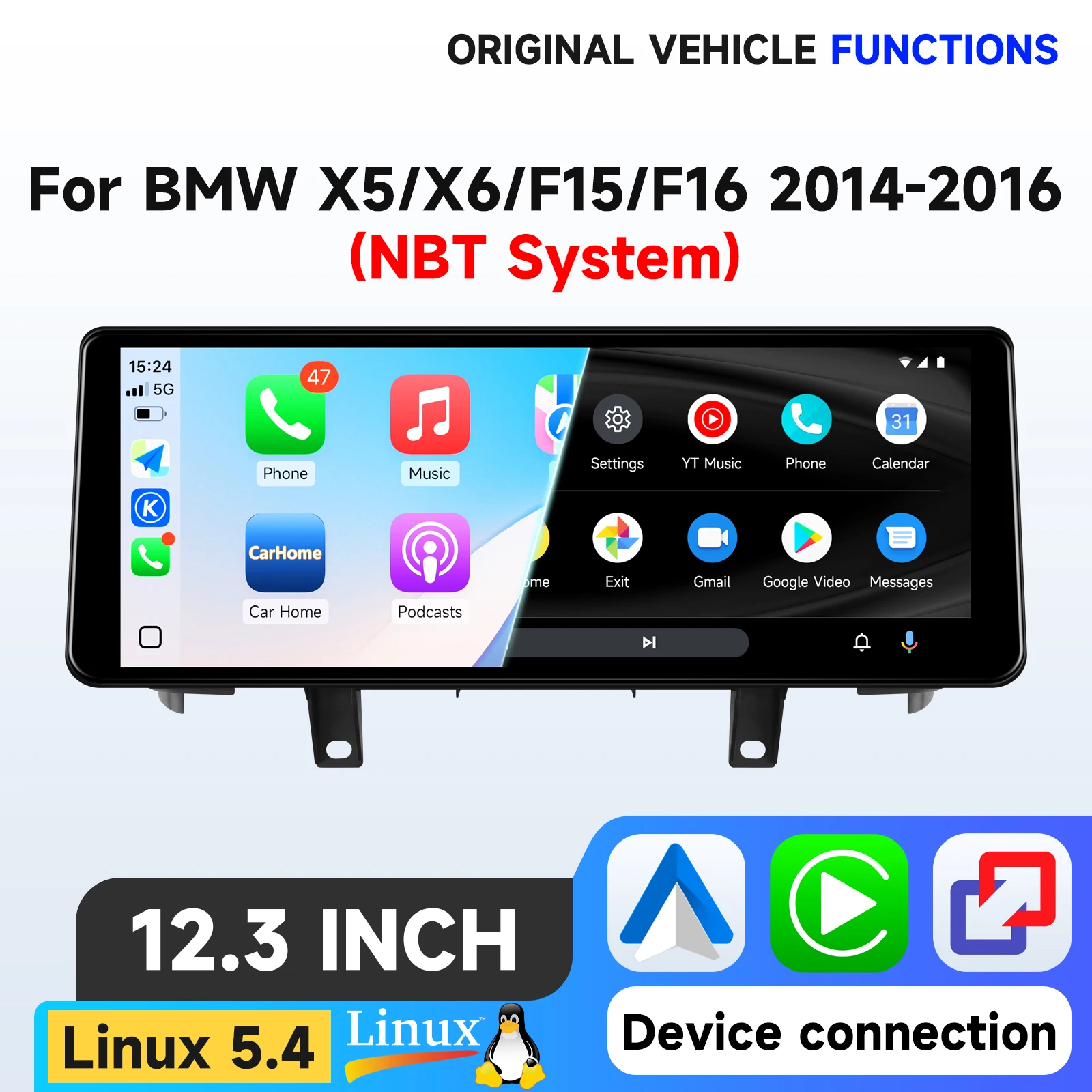 Hizpo 12,3'' 10,25'' Linux-System Intelligenter Bildschirm für BMW X5 F15 X6 F16 2014-2018 NBT EVO System Head Unit Autoradio Multimedia-Videoplayer Stereo AutoRadio mit Unterstützung für AirPlay,