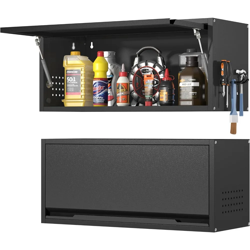 

Metal Garage Wall Cabinet with Up-lip Door, Black loat Tool Cabenit with 2 Do,Upper Storage Cabiwith Pegboard or Kitchen,Garage,