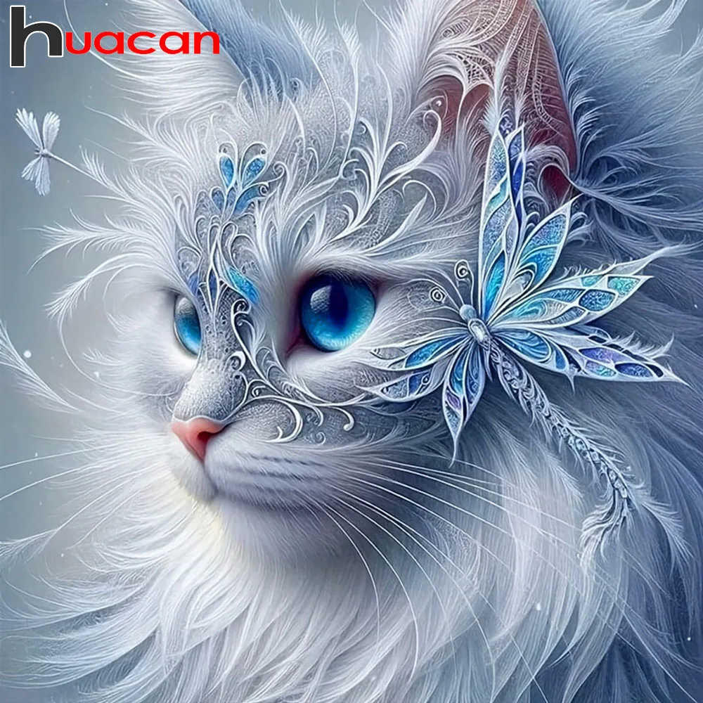 Huacan Vollquadrat Rundes Diamantgemälde Katze Blume Diamant Mosaik Tier Neue Kollektion 2025, Wanddekoration