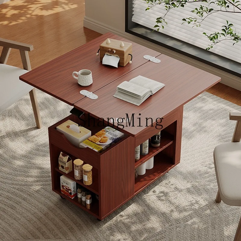 

ZYY solid wood trolley coffee table household foldable mobile tea table multi-functional sofa side table tea