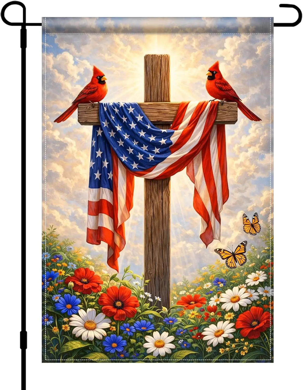 BlissYard Patriotic Cross Garden Flag 12x18 Polyester Double Sided | Memorial Day Banner Outdoor Yard Sign Porch Lawn Patio  uui