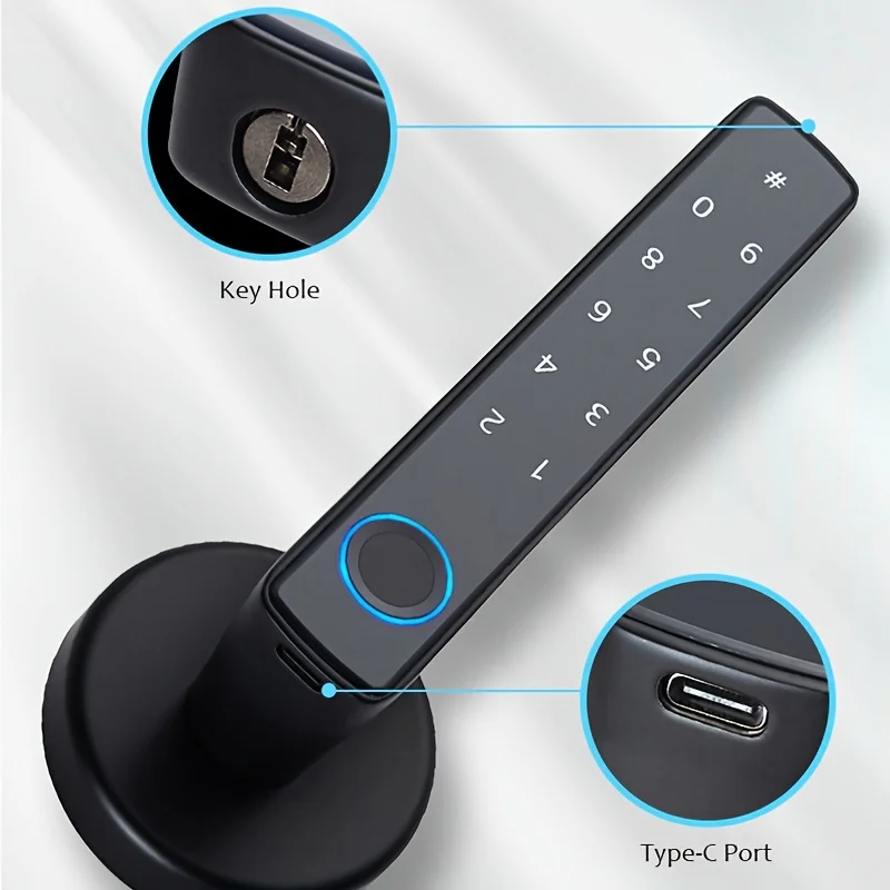 Tuya Digital Fingerprint Door Lock Electronic Lock with Password/Key/Smartlife/Tuya APP Remote Unlock For Bedroom