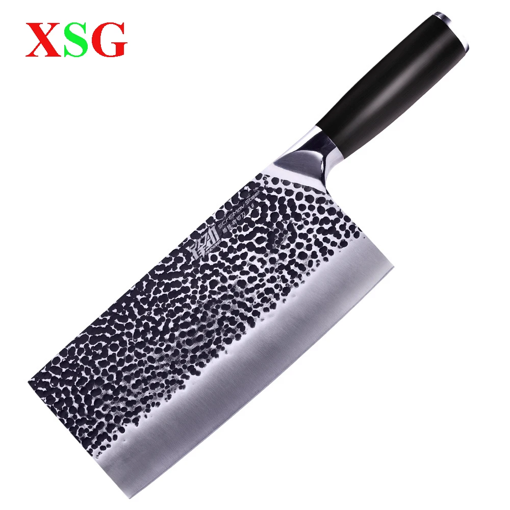 

XSG Heavy Chinese Chef Knife 5Cr15MoV High Carbon Steel Kitchen Meat Cleaver Colour Wood Handle Big Chopper Knife