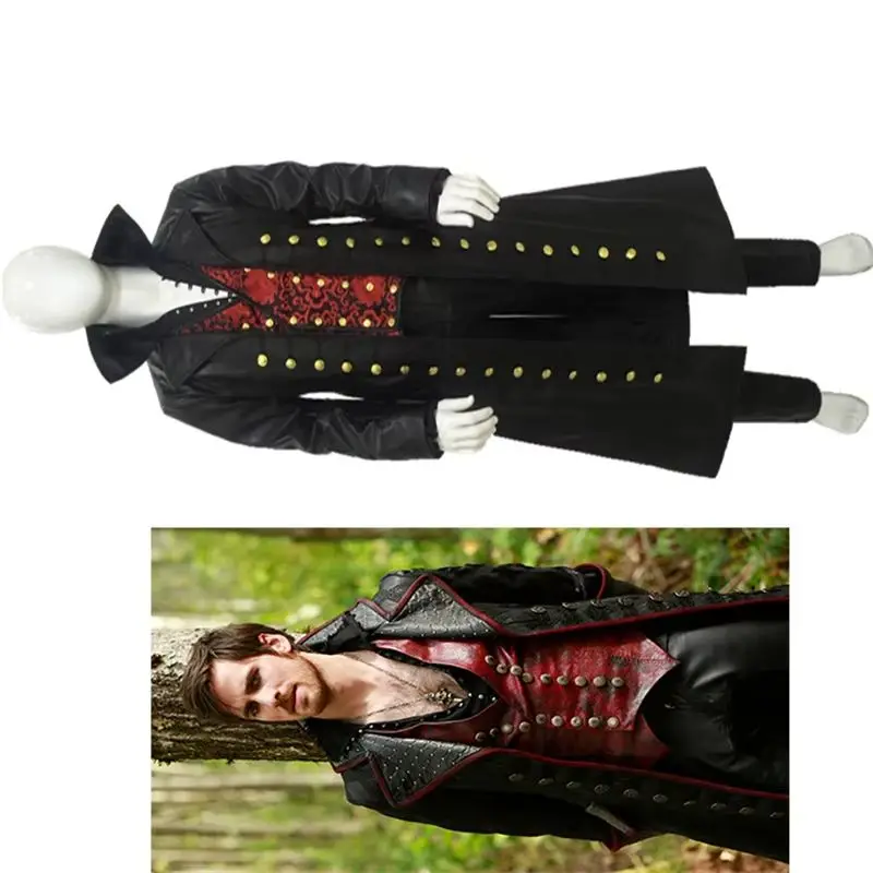 

Movie Cosplay Hook Uniform Suit Killian Jones Black Trench Coat Vest Shirt Pants Full Set Halloween Xmas Victorian Pirate Outfit