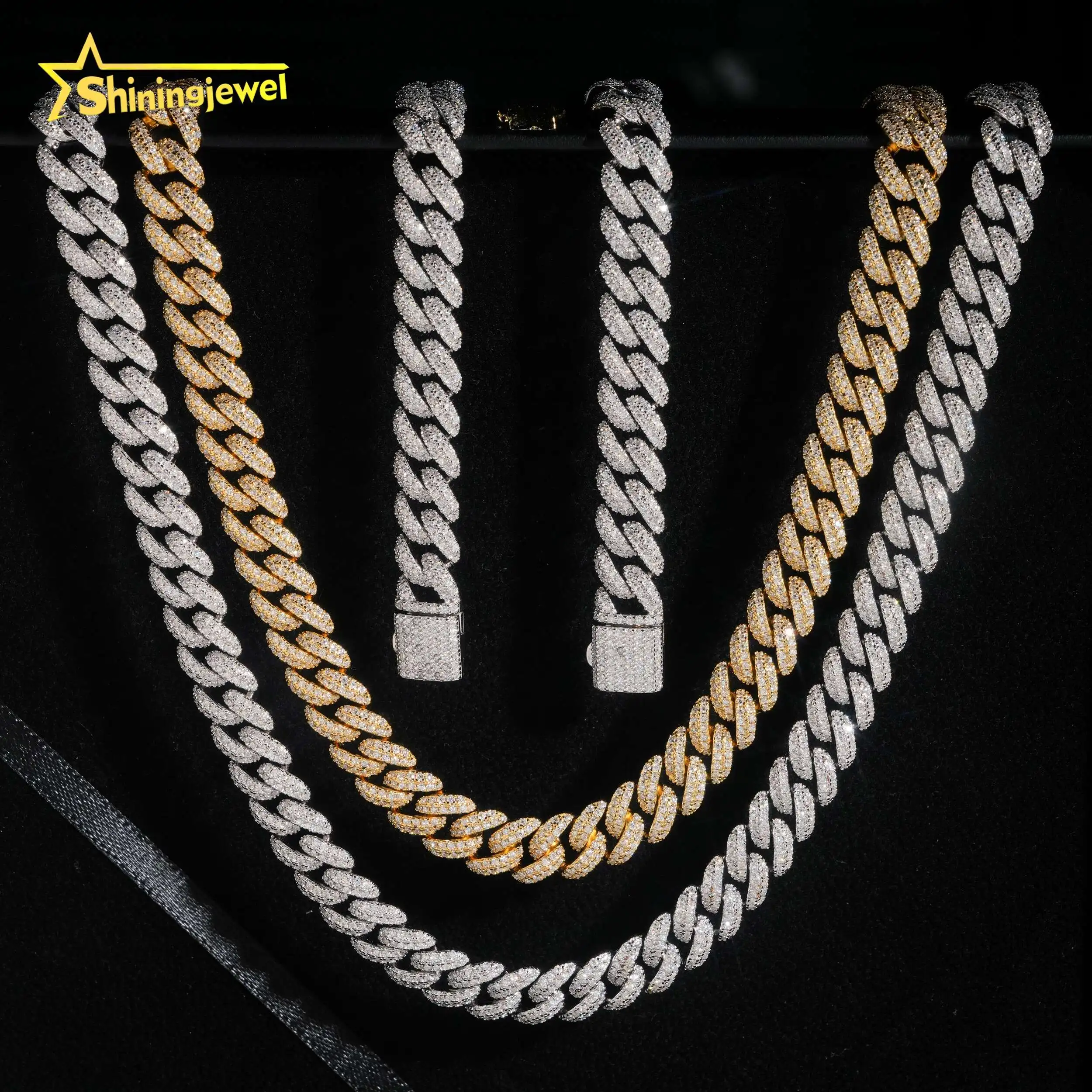 Hot Sale 10mm 2 Rows 925 Silver Cuban Chain VVS Moissanite Diamond Cuban Link Chain Hip Hop Mens Jewelry...