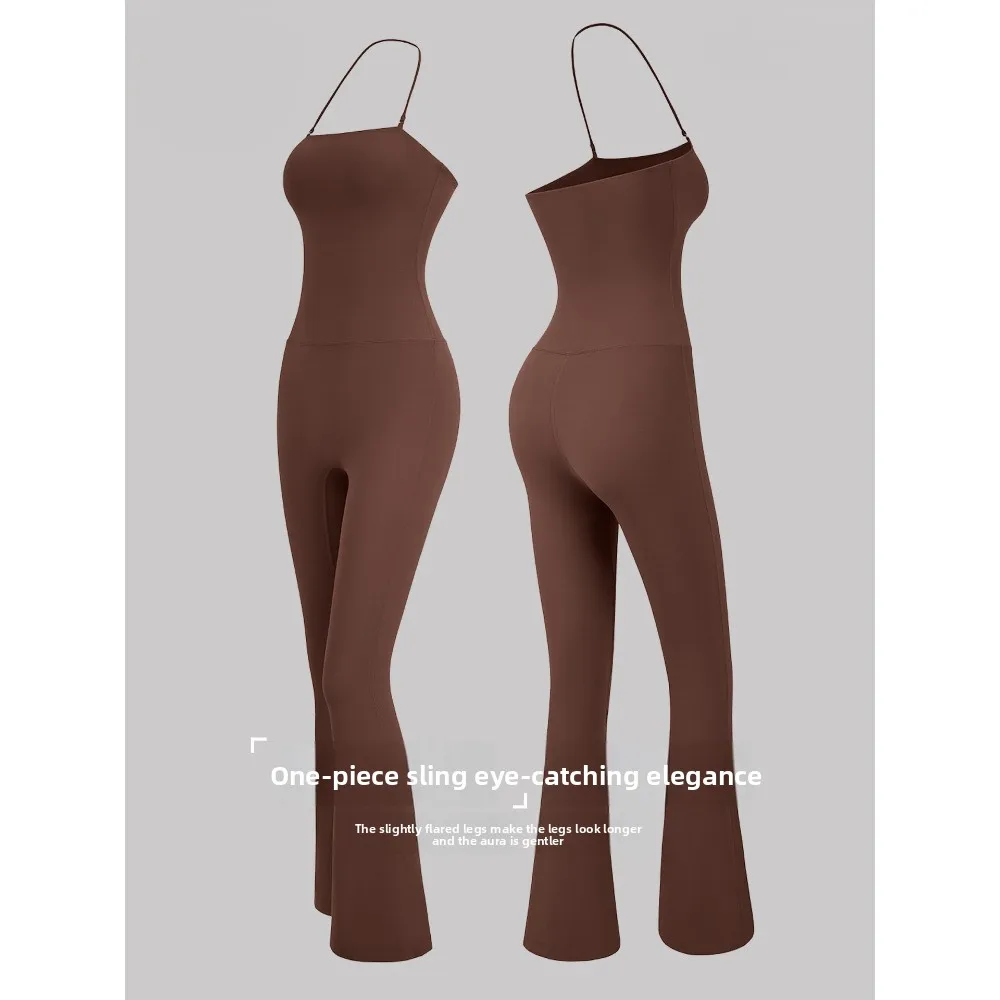 

2025 New HighEnd AntiBacterial Seamless Yoga Jumpsuit Women's Halter Neck Naked Feeling Slim Fit with Flared Legs Ideal for Yoga