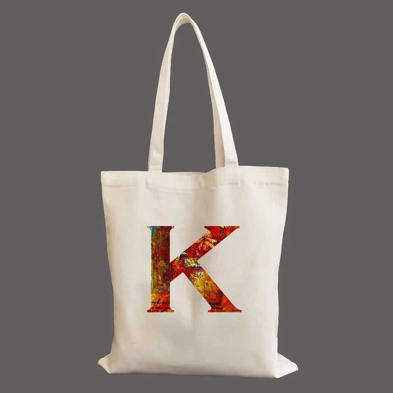 

Fashion Canvas Tote Bag Alphabet Letter K Tote Bag Women Harajuku Shopper Handbag Girl Shoulder Shopping Bag Lady Canvas Bag
