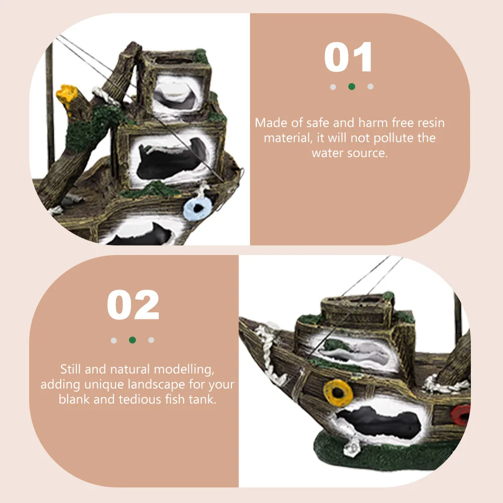 

Fish Tank Pirate Shipwreck Decor Resin Craft Aquarium Landscape Ornament Desktop Aquarium Ship Natural Modelling Safe Material
