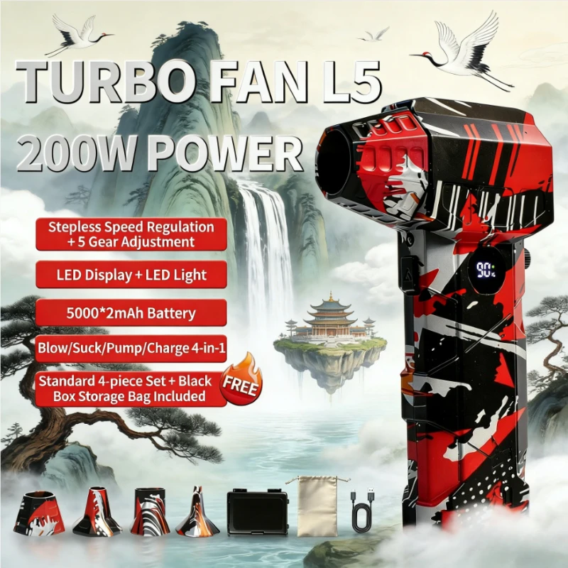 

L5Ultra Air Blower 155000RPM Turbo Jet Fan Heavy-Duty Computer Dust Cleaning Tool Type-C Rechargeable Portable Handheld Dryer