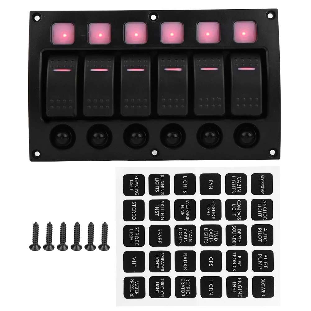 On/Off Toggle Switch Panel 6P 12/24V Car Boat RV Yacht On/Off Toggle Switch Panel with LED Light Indicator Circuit Breaker