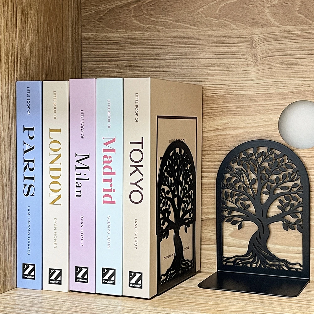 Tree of Life Decorative Bookends Bookends for Heavy Books Black Tree Metal Bookends Desk Organizer Library Decor Home Decor