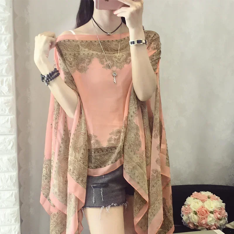 Mixed Color Shawl Scarf Shirt Poncho Sunscreen Scarf Women Sun Protection Soft Beach Shawl Cover Ups Comfortable Plus Size