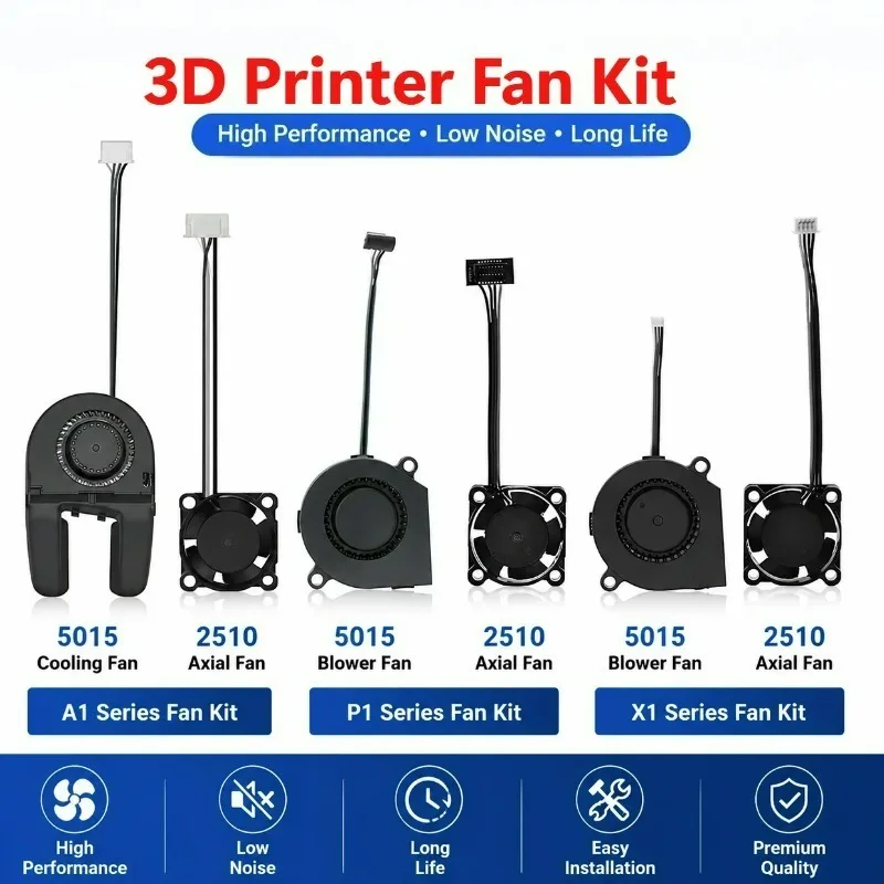 5015 Cooling  for Lab A1 A1mini Hotend Fan with Cable Rapid Cooler Fan 2510 Axial Fan Kit for X1 X1C P1P P1S 3D Printer Parts
