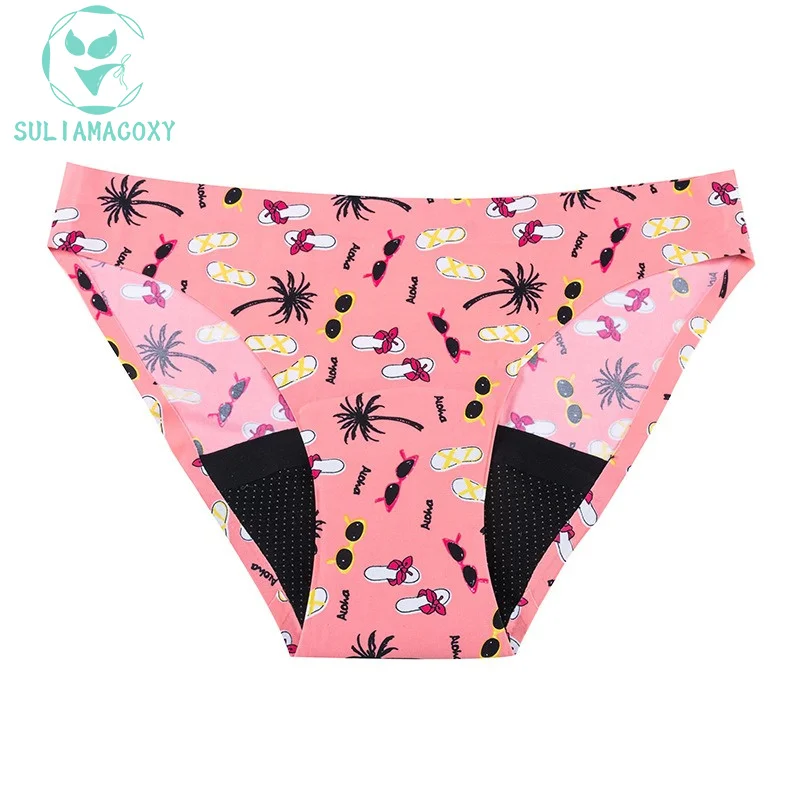 Young Girls Printed Period Underwear Seamless Washable Sanitary Napkins Menstrual Panties