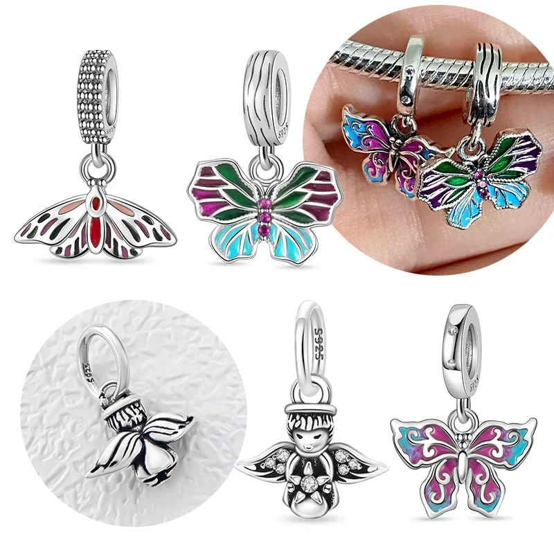 

Silver 925 Springtime Colorful Butterfly Dragonfly Charms Bead Pendant Fit Original Bracelets DIY Fine Jewelry Gift for Women
