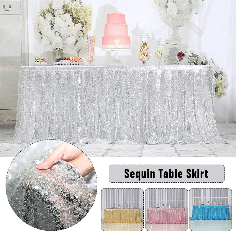 

Sequin Table Skirt Flash Cloth Birthday Party Decor Baby Shower Wedding Birthday Table Skirts Decoration Xmas Festival Supplies