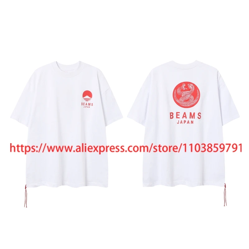 

2025 Summer Fashion New Beams T-shirt Short-sleeved Unisex Street Loose Red Pattern Printed Top Tee Men's Women's Clothing
