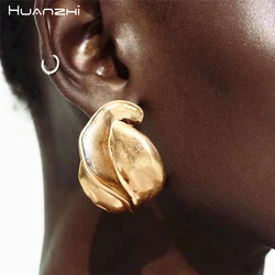 Exaggerated Gold Color Metal Earring Vintage European American Jewelry for Fashion Women 2024 New HUANZHI
