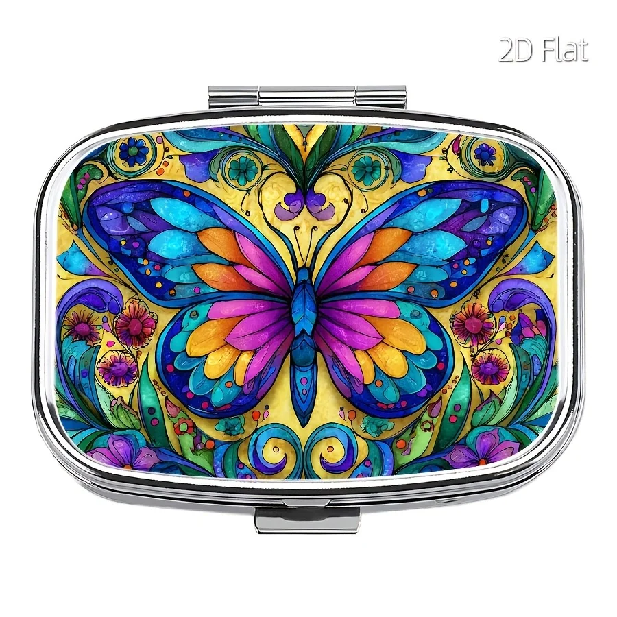 Graphic Design, 1 Medicine Box, Double-Compartment Metal Box, Small Portable Medicine Box, Suitable for Travel, Outdoor Activities, or Carrying in a Wallet or Handbag Portable Medicine Box