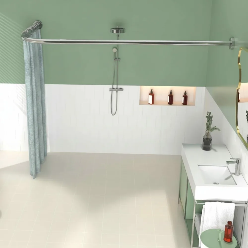 

L-Shaped Adjustable Shower Curtain Rod 28-39x43-67 Inch Stainless Steel Corner Bathroom Rod with 18 Hooks