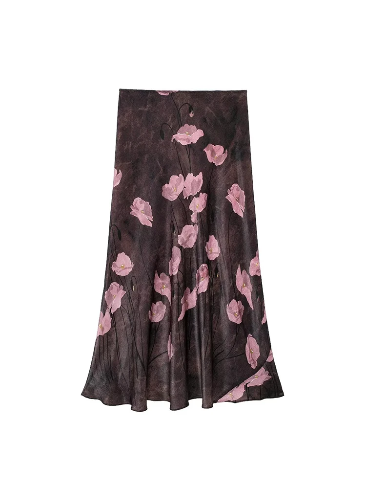 Willshela Women Fashion Printed Pleated Midi Skirt Vintage High Elastic Waist Female Chic Lady Skirts