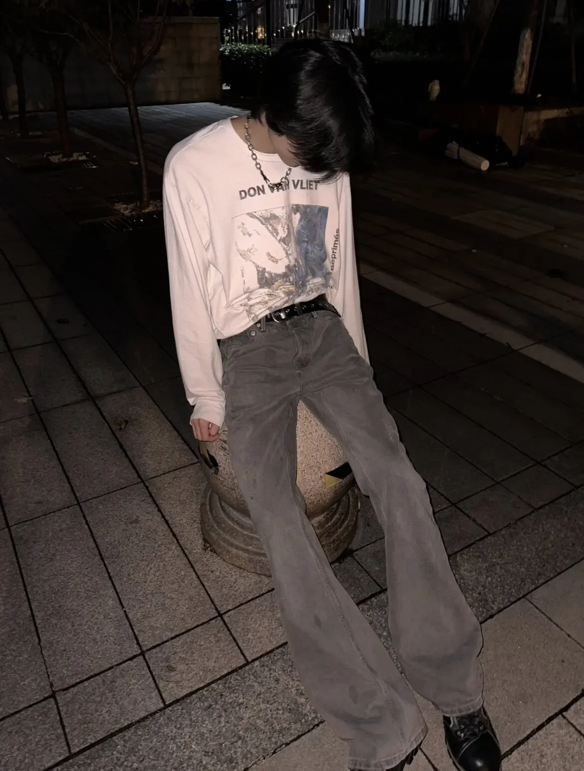 ER/D Smurf 19fw Artist Boxy White Crew Neck Print Long Sleeve T-Shirt