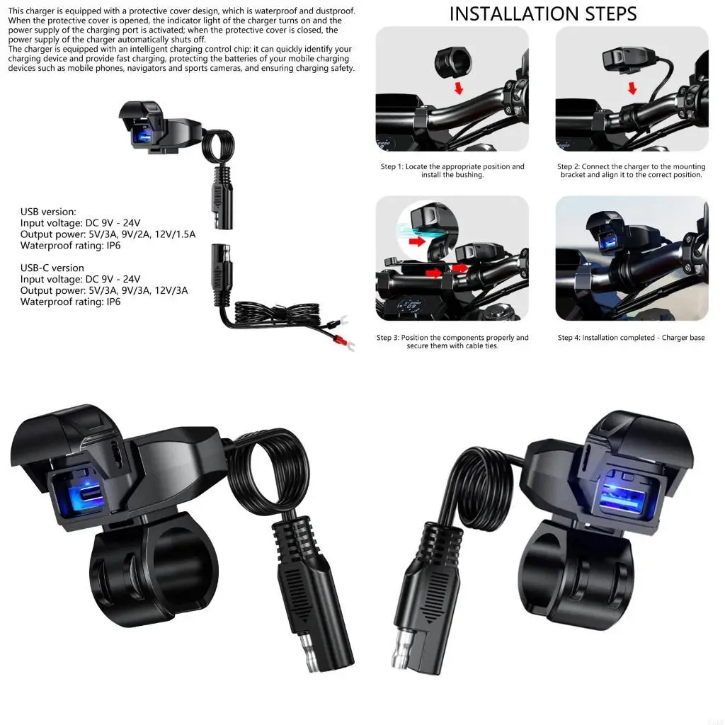 6XDF Motorcycle Bike Handlebar Phone USB Chargers Universal Water Resistant Construction 18W Fast Charging Capability