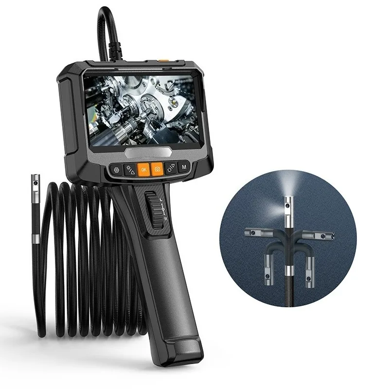 360 Degree Steering Dual Lens Industrial Inspection Endoscope 5 Inch Screen Portable Handheld Borescope Camera for Pipe Auto