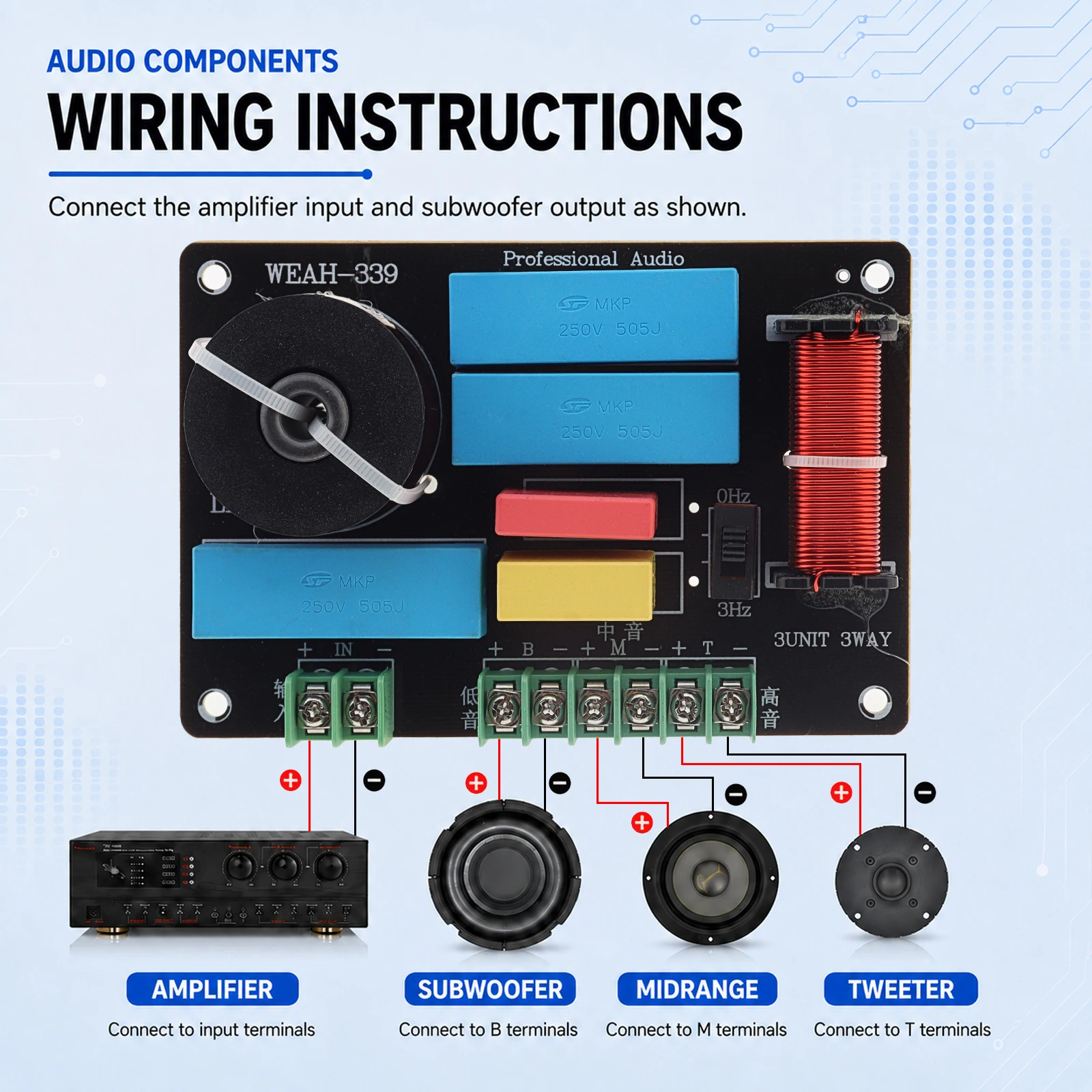 200W Frequency Divider 4 - 8 Ohm 3 Way 3 Speaker Unit HiFi Home Speakers Audio Frequency Divider Crossover Strainers for Speaker